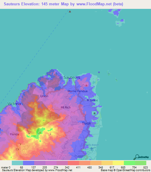 Sauteurs,Grenada Elevation Map