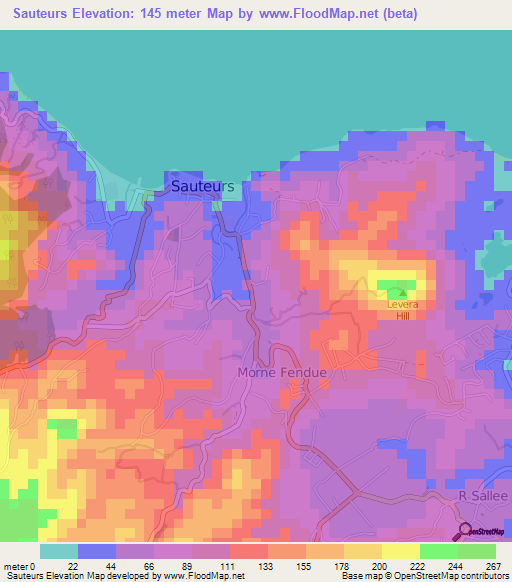 Sauteurs,Grenada Elevation Map