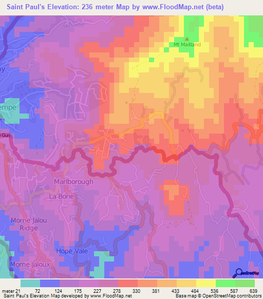 Saint Paul's,Grenada Elevation Map