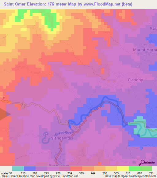 Saint Omer,Grenada Elevation Map