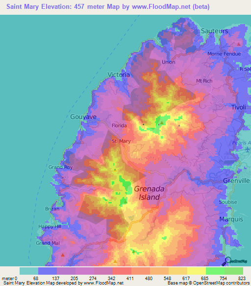 Saint Mary,Grenada Elevation Map