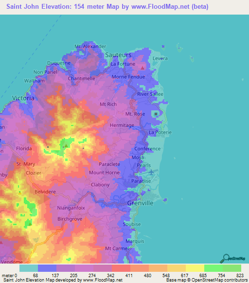 Saint John,Grenada Elevation Map