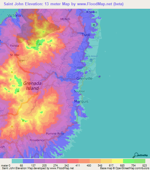 Saint John,Grenada Elevation Map