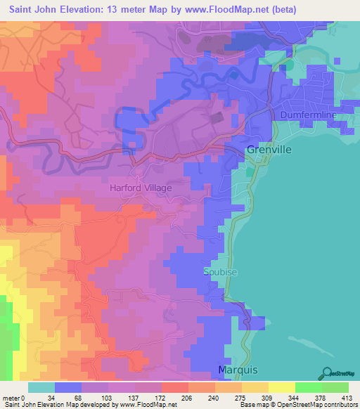 Saint John,Grenada Elevation Map