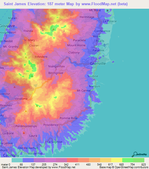 Saint James,Grenada Elevation Map