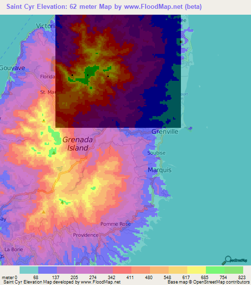 Saint Cyr,Grenada Elevation Map