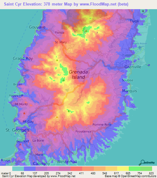 Saint Cyr,Grenada Elevation Map