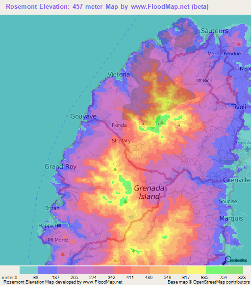 Rosemont,Grenada Elevation Map