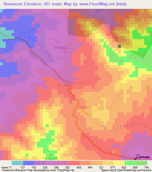 Rosemont,Grenada Elevation Map