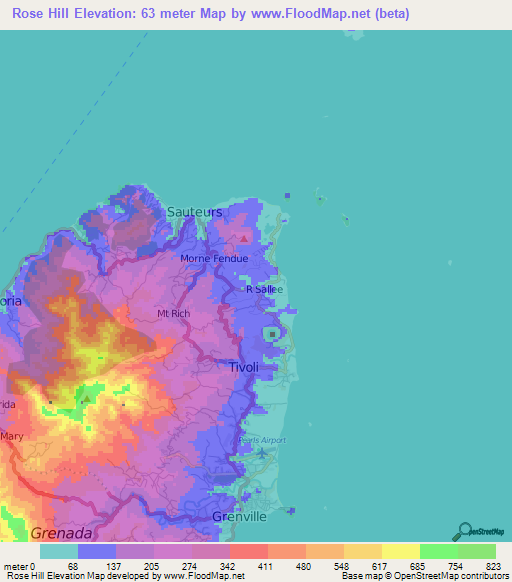 Rose Hill,Grenada Elevation Map