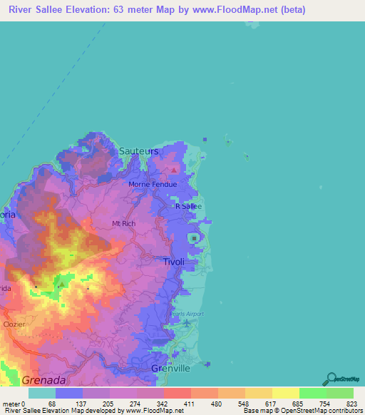 River Sallee,Grenada Elevation Map