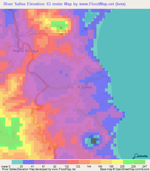 River Sallee,Grenada Elevation Map