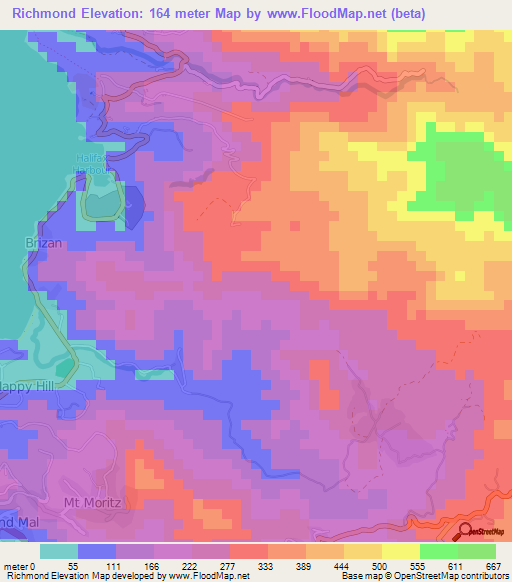 Richmond,Grenada Elevation Map