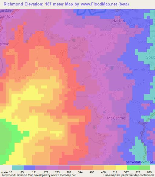 Richmond,Grenada Elevation Map