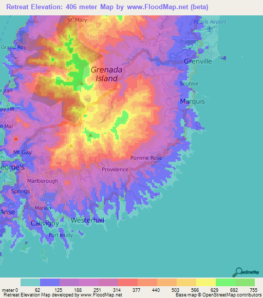 Retreat,Grenada Elevation Map