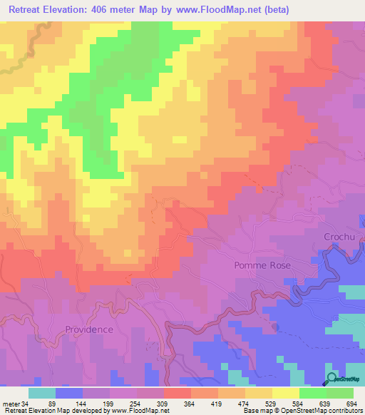 Retreat,Grenada Elevation Map