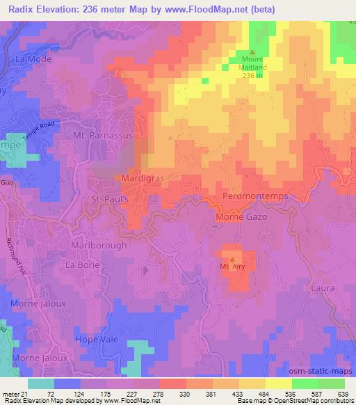 Radix,Grenada Elevation Map