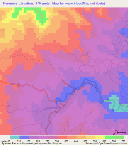 Pyrenees,Grenada Elevation Map