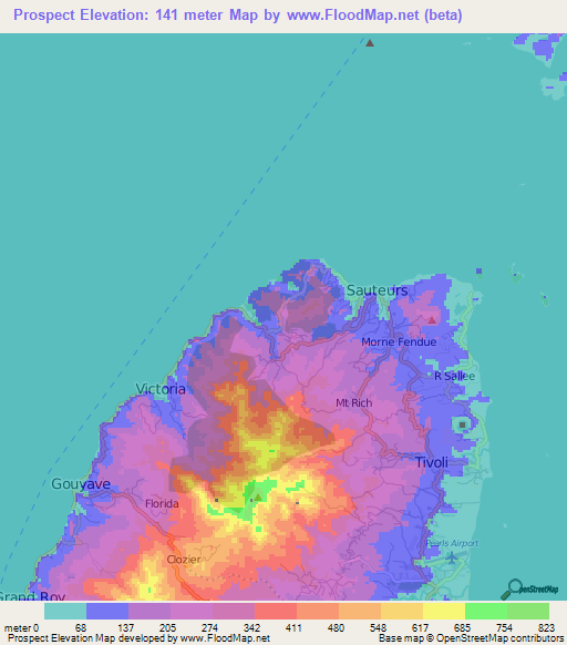 Prospect,Grenada Elevation Map