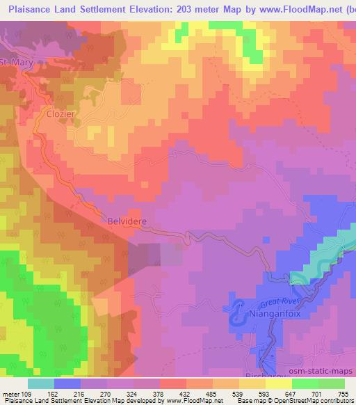 Plaisance Land Settlement,Grenada Elevation Map