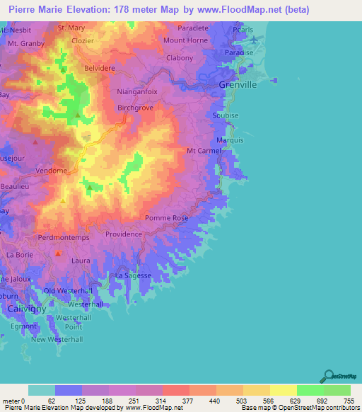 Pierre Marie,Grenada Elevation Map