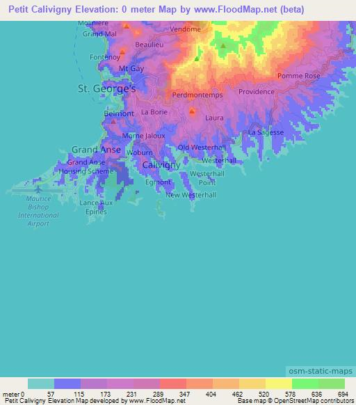 Petit Calivigny,Grenada Elevation Map