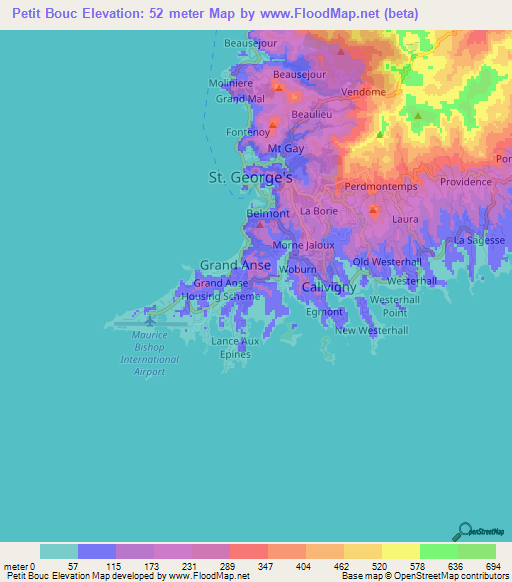 Petit Bouc,Grenada Elevation Map
