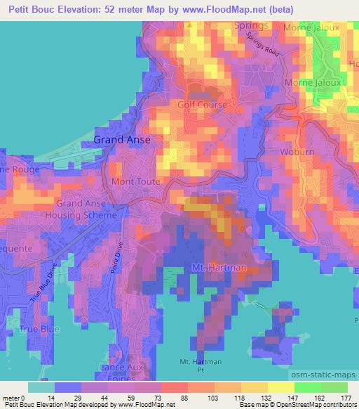 Petit Bouc,Grenada Elevation Map