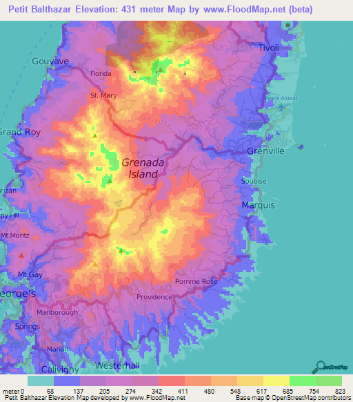 Petit Balthazar,Grenada Elevation Map
