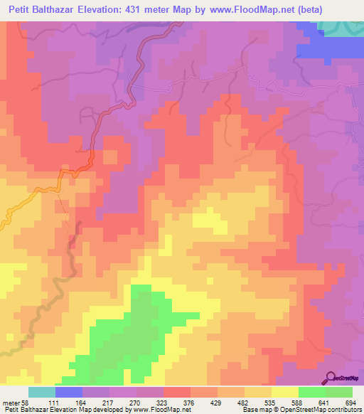 Petit Balthazar,Grenada Elevation Map