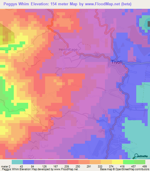 Peggys Whim,Grenada Elevation Map