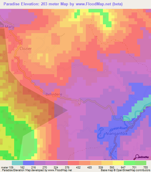Paradise,Grenada Elevation Map