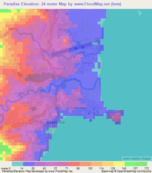 Paradise,Grenada Elevation Map