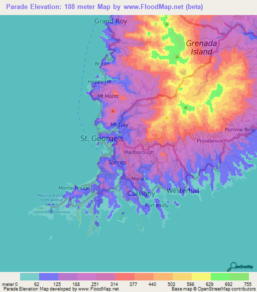 Parade,Grenada Elevation Map