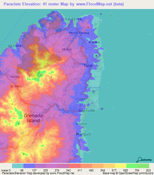 Paraclete,Grenada Elevation Map