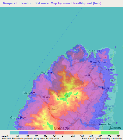 Nonpareil,Grenada Elevation Map