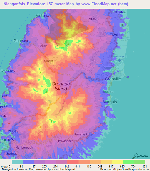 Nianganfoix,Grenada Elevation Map