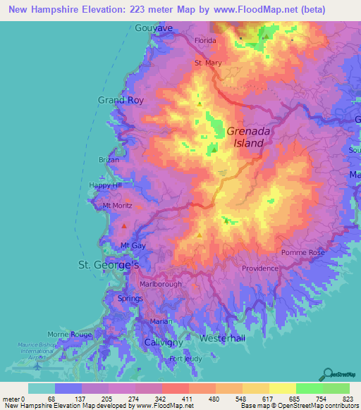 New Hampshire,Grenada Elevation Map