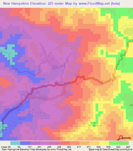 New Hampshire,Grenada Elevation Map