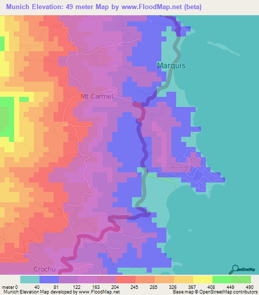 Munich,Grenada Elevation Map