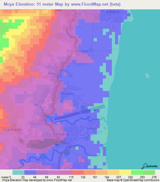 Moya,Grenada Elevation Map
