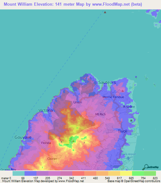 Mount William,Grenada Elevation Map