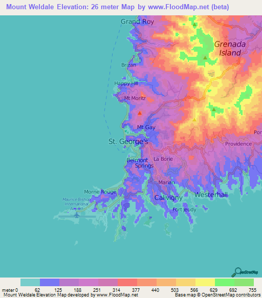 Mount Weldale,Grenada Elevation Map