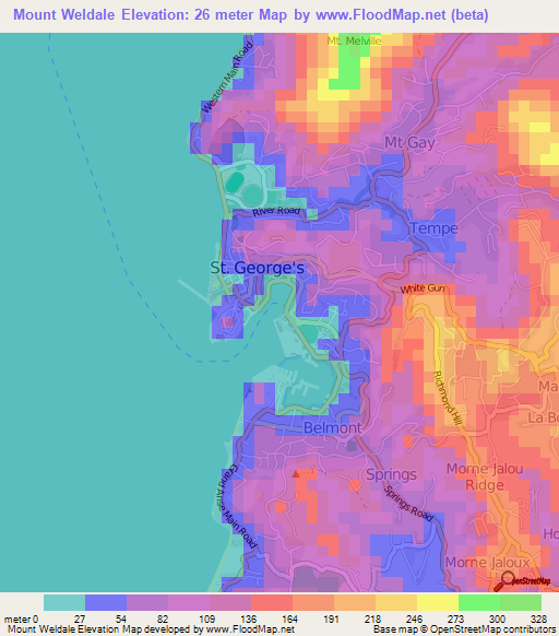 Mount Weldale,Grenada Elevation Map