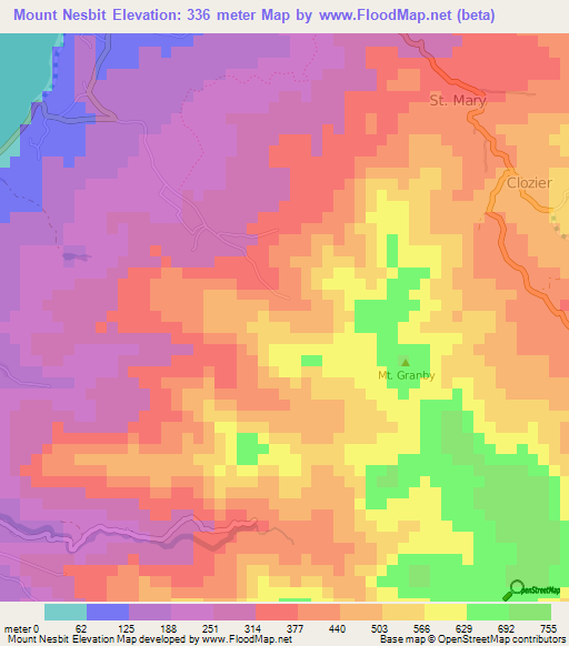Mount Nesbit,Grenada Elevation Map