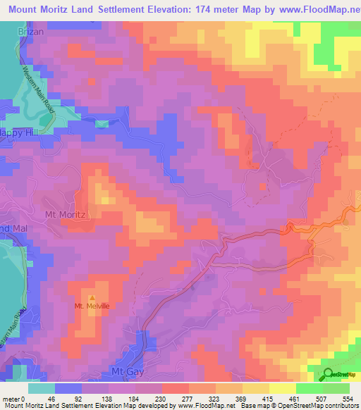 Mount Moritz Land Settlement,Grenada Elevation Map