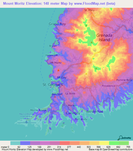 Mount Moritz,Grenada Elevation Map