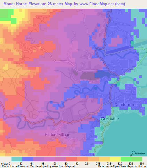 Mount Horne,Grenada Elevation Map