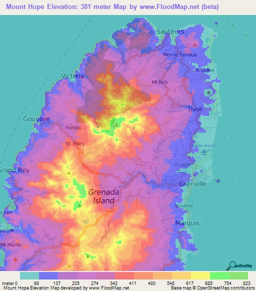 Mount Hope,Grenada Elevation Map