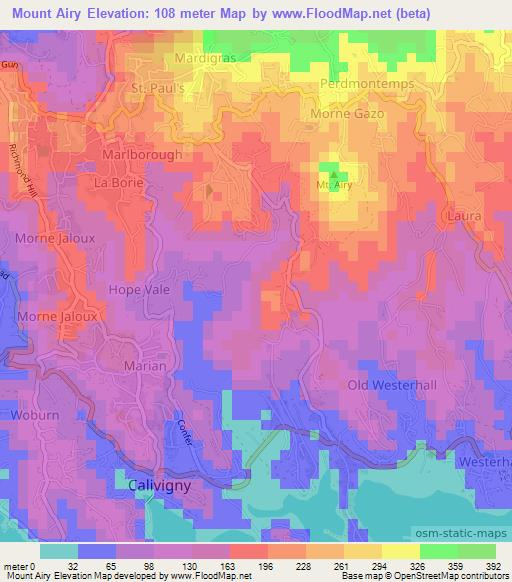 Mount Airy,Grenada Elevation Map
